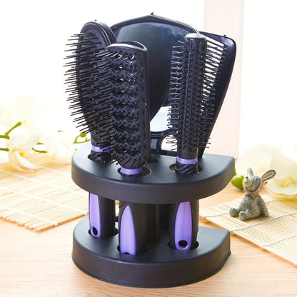 Ensemble Brosse & Peignes 5-en-1 avec Support Rotatif – Kit Coiffure Complet pour Tous Types de Cheveux