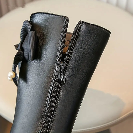 Bottes fille noires avec nœud et perles – Chaussures élégantes et confortables pour l’hiver