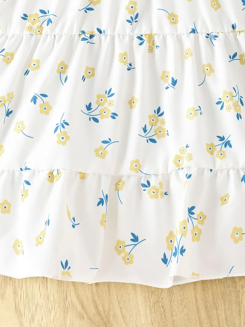 Robe Bébé Fille à Fleurs avec Haut en Jean – Tenue Printemps Été Élégante