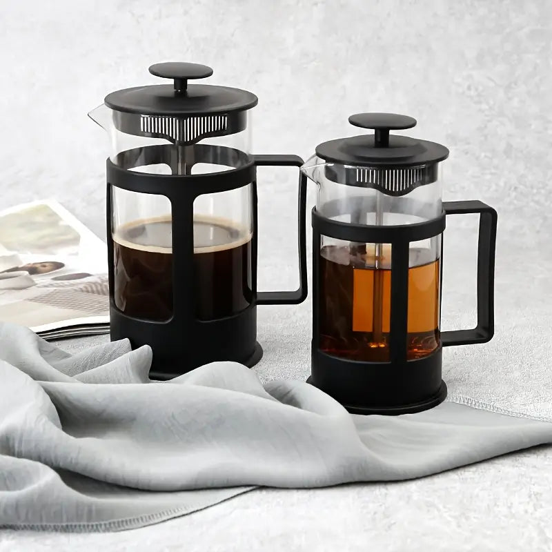 Cafetière à Piston avec Filtre Inox – French Press en Verre et Acier Noir, Idéale pour Café Moulu et Infusion de Thé