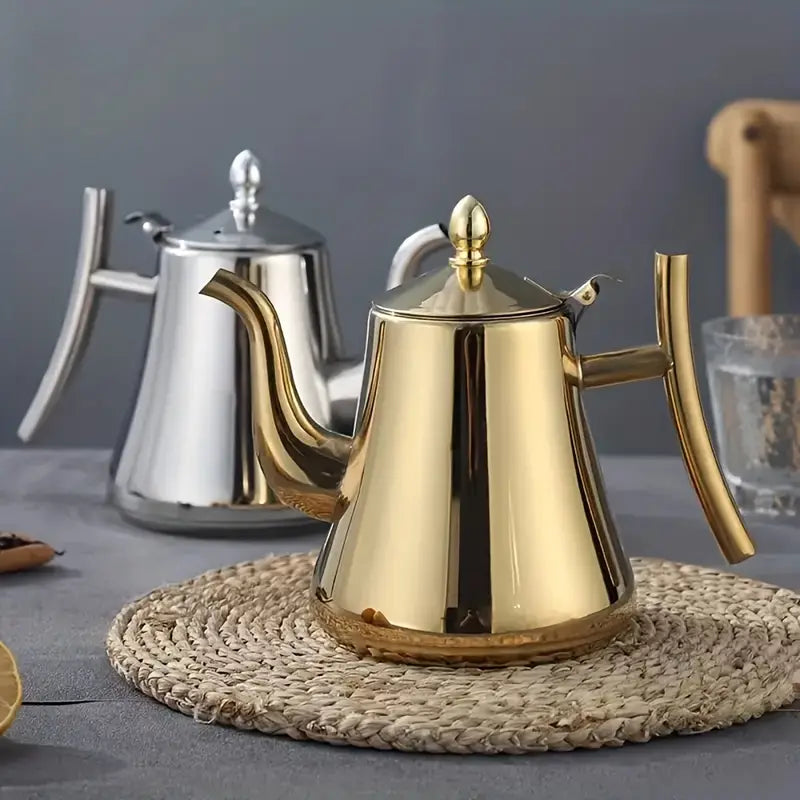 Bouilloire Col de Cygne en Inox Doré – Design Élégant pour Café Filtre et Infusion, Versement Précis et Contrôle de la Température