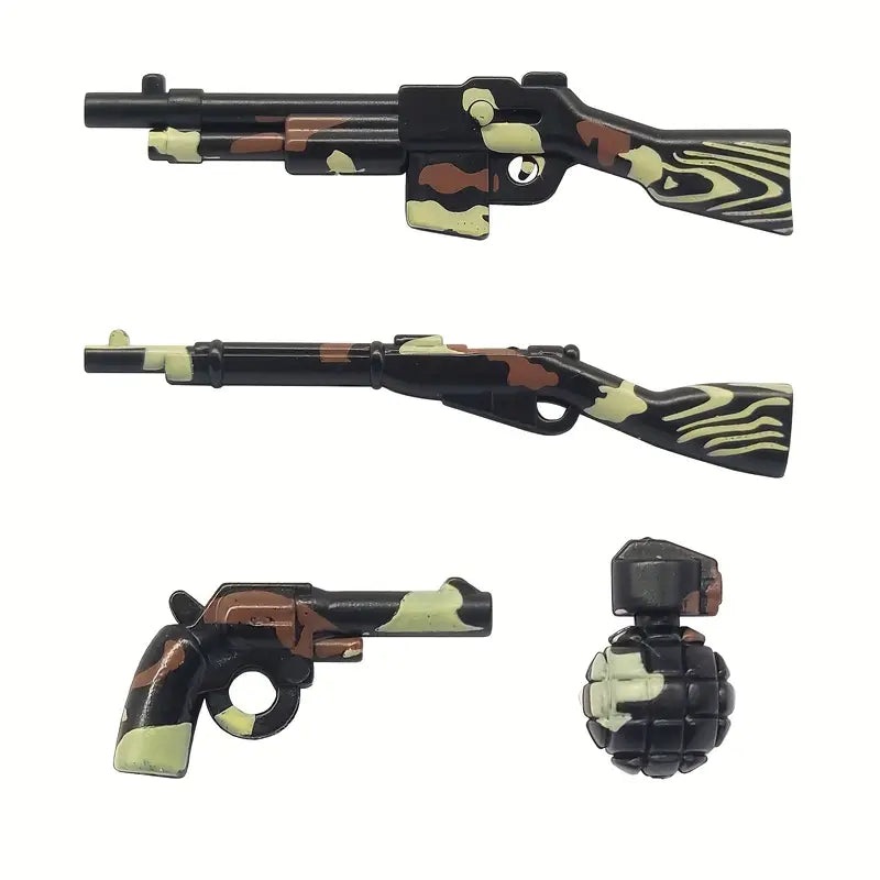 Set d’Armes Jouets Camouflage Militaire – Fusils, Pistolets et Grenade pour Jeux de Guerre et Accessoires de Figurines
