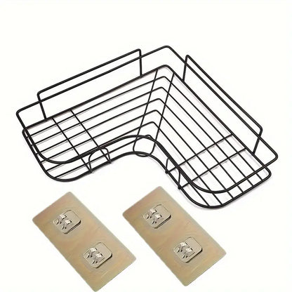 Étagère Murale d’Angle pour Salle de Bain – Panier de Rangement Métallique Sans Perçage pour Gel Douche et Shampooing