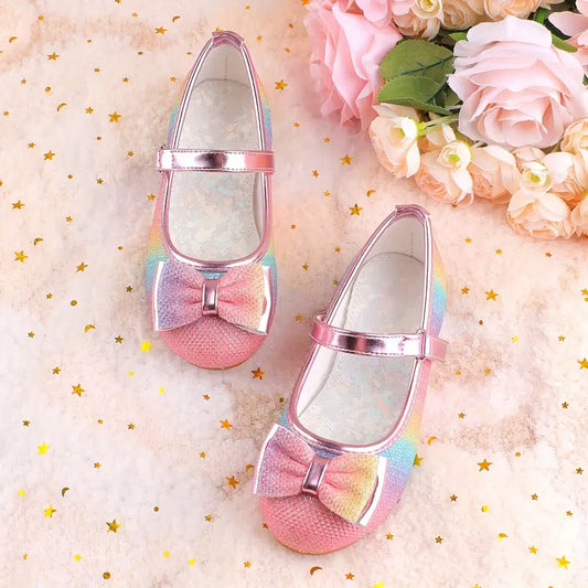 Ballerines fille multicolores avec nœud pailleté – Chaussures de cérémonie et fête