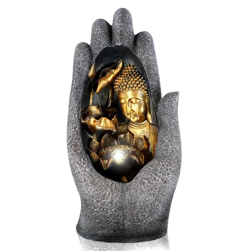 Statue Bouddha Main Protectrice  Sculpture Spirituelle d’Extérieur avec Éclairage LED