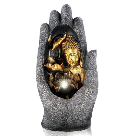 Statue Bouddha Main Protectrice  Sculpture Spirituelle d’Extérieur avec Éclairage LED
