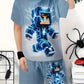 Ensemble garçon été bleu avec chemise imprimé héros pixel