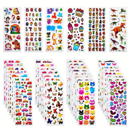 Planchettes d’Autocollants 3D Mignons – Stickers Enfants Thèmes Animaux, Fruits, Véhicules et Cœurs