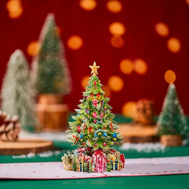 Carte de Vœux Pop-Up Sapin de Noël 3D avec Cadeaux – Carte Festive Originale pour les Fêtes de Fin d’Année