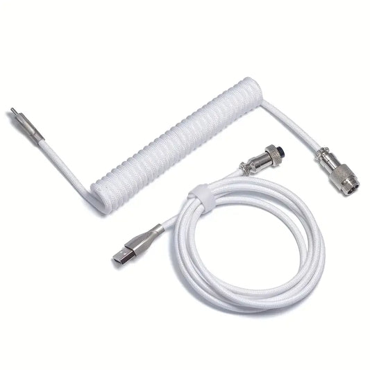 Câble USB-C Spirale Tressé Violet – Câble de Raccourci Détachable pour Clavier Mécanique et Accessoires PC