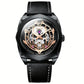 Montre homme automatique squelette – Design mécanique noir et or rose avec bracelet cuir