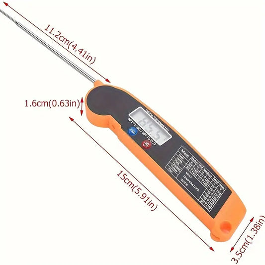 Thermomètre de Cuisine Numérique – Sonde Pliable Ultra-Rapide pour Viande, Barbecue, Four et Liquides | Précision et Lecture Instantanée