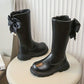 Bottes fille noires avec nœud et perles – Chaussures élégantes et confortables pour l’hiver