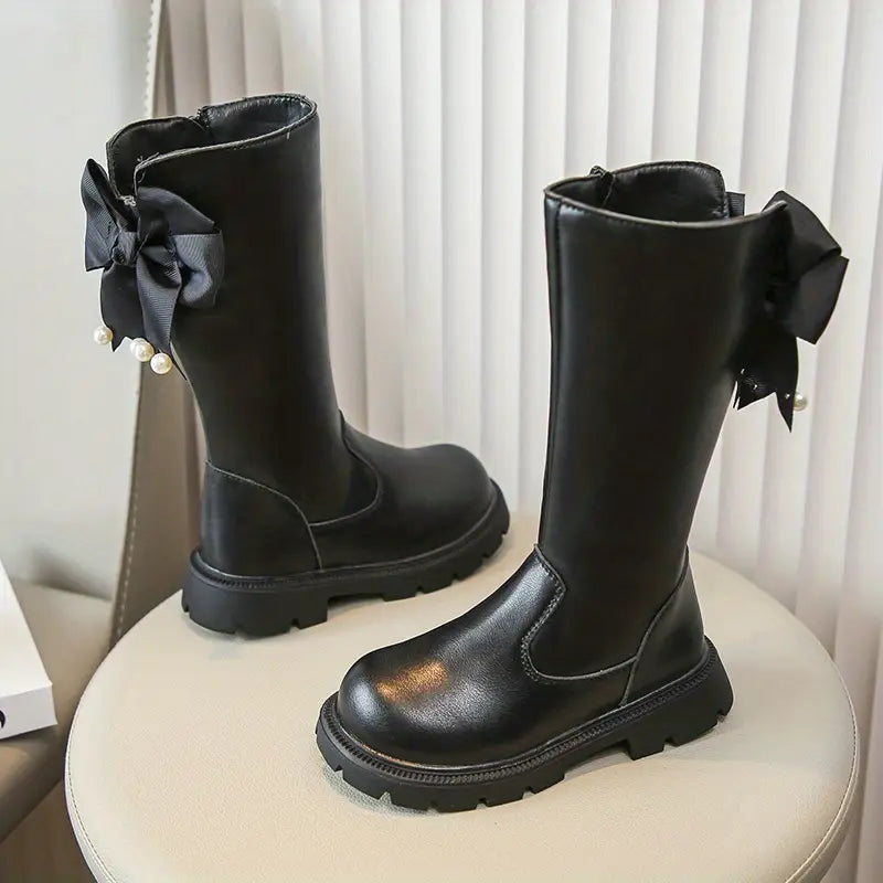 Bottes fille noires avec nœud et perles – Chaussures élégantes et confortables pour l’hiver