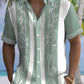 Chemise à Imprimé Bambou et Contraste de Couleurs avec Boutons, coloris Vert