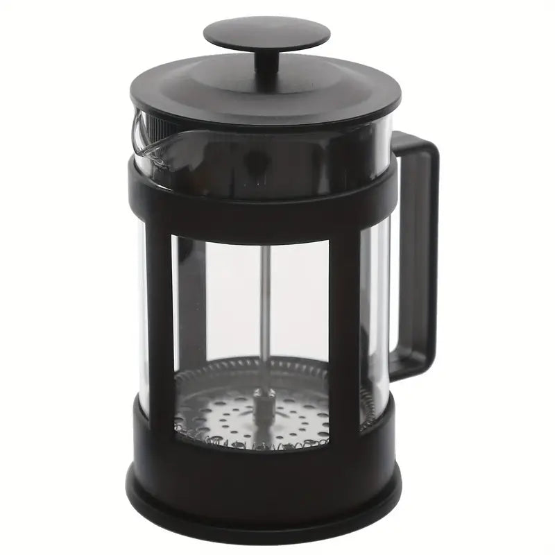 Cafetière à Piston avec Filtre Inox – French Press en Verre et Acier Noir, Idéale pour Café Moulu et Infusion de Thé