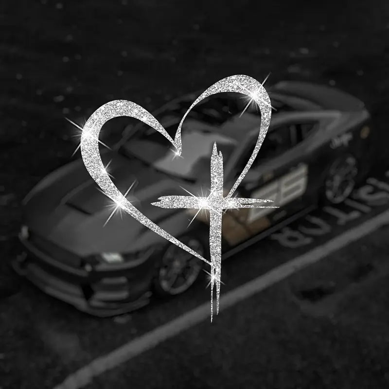 Autocollant Voiture Cœur Brillant Argenté – Sticker Décoratif Amour et Élégance