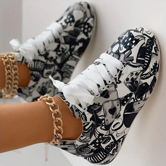 Baskets femme imprimé graffiti multicolore – Sneakers tendance streetwear confortables et respirantes