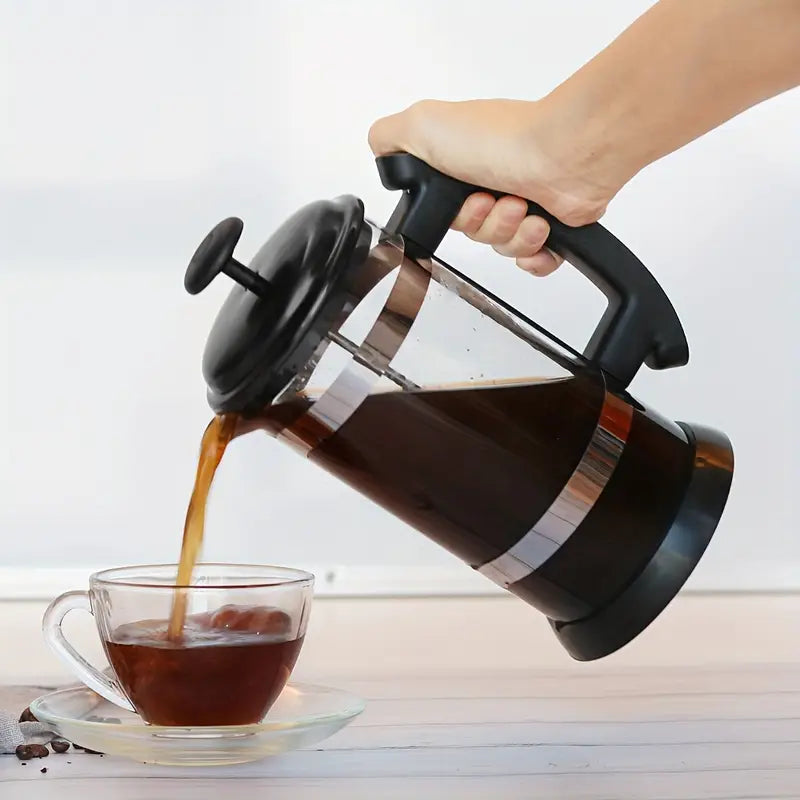 Cafetière à Piston en Verre Borosilicate – French Press Manuelle pour Café ou Thé, Filtration Inox et Poignée Antidérapante