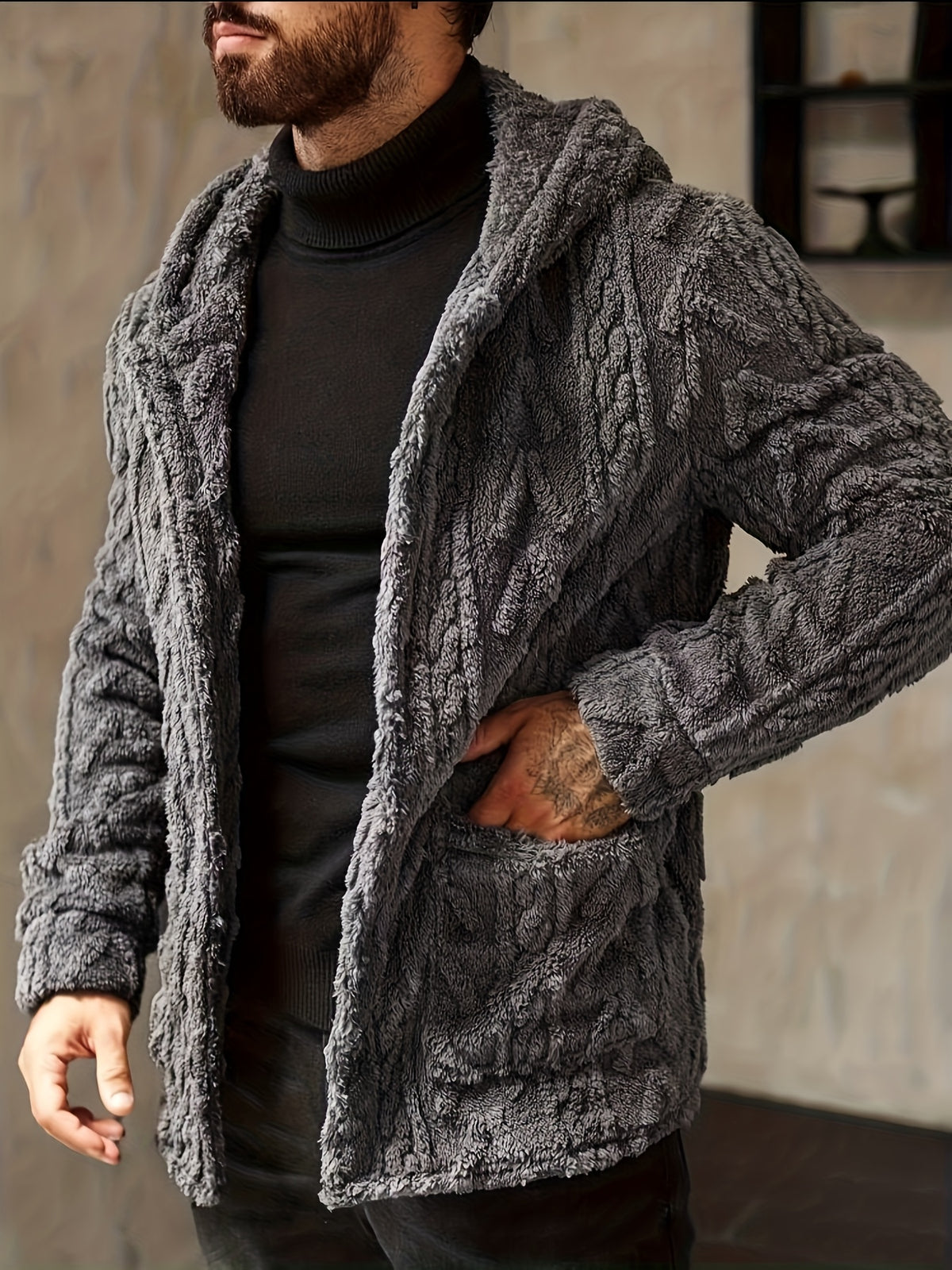 Veste à capuche décontractée de couleur unie pour homme grande taille