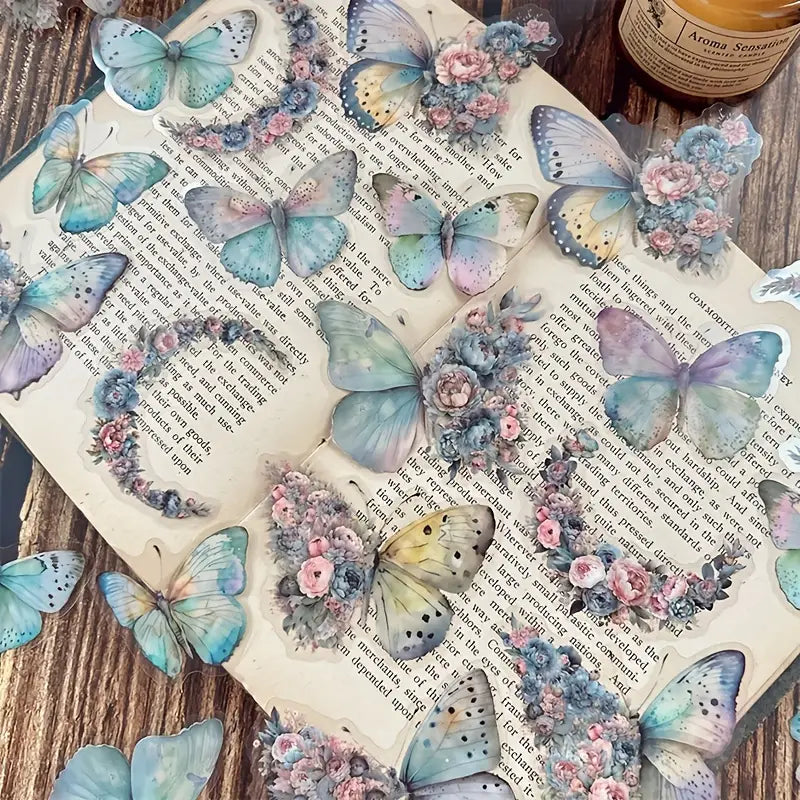 Stickers Papillons Vintage – Autocollants Esthétiques Transparente pour Papeterie, Journal Intime et Scrapbooking