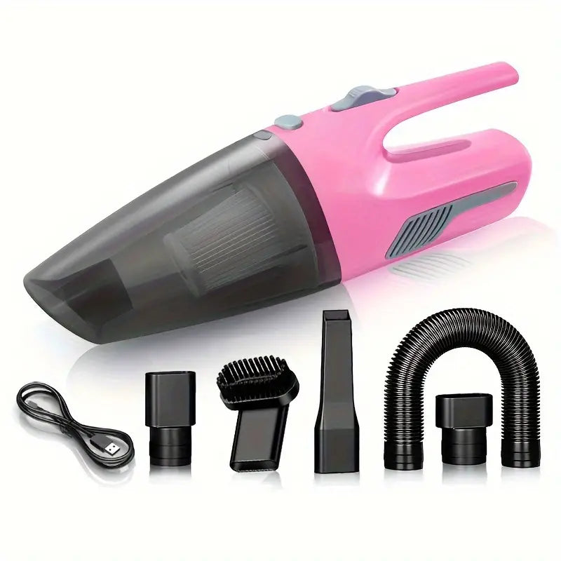 Aspirateur à Main Sans Fil Rose – Compact, Léger et Puissant avec 6 Accessoires – Idéal pour Voiture, Maison et Recoins