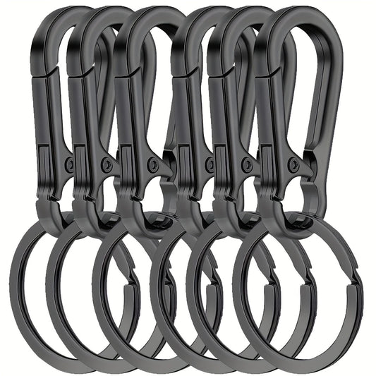 Lot de 6 Porte-Clés Mousquetons Métal – Anneaux Robustes et Clip Rapide pour Clés, Sac ou Ceinture