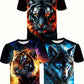T-shirt Garçon Motif 3D Loup et Tigre