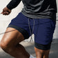 Short de sport homme 2 en 1, coloris Bleu marine