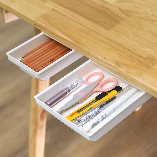 Tiroir coulissant adhésif sous bureau – Rangement discret auto-collant pour stylos, accessoires et fournitures