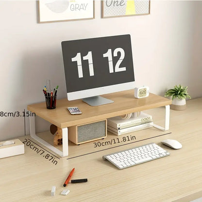 Support écran de bureau en bois avec structure métal – Rehausseur moniteur 50 cm avec rangement intégré pour une meilleure posture