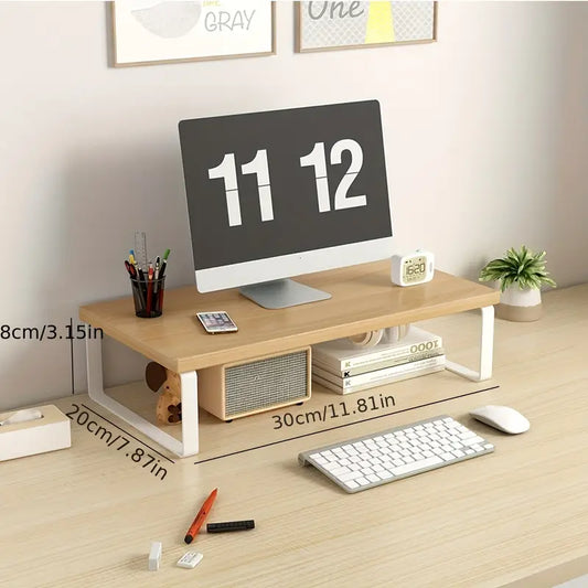 Support écran de bureau en bois avec structure métal – Rehausseur moniteur 50 cm avec rangement intégré pour une meilleure posture