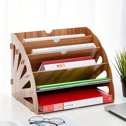 Organisateur de documents en bois 5 niveaux – Rangement de bureau design pour dossiers, papiers et fournitures A4