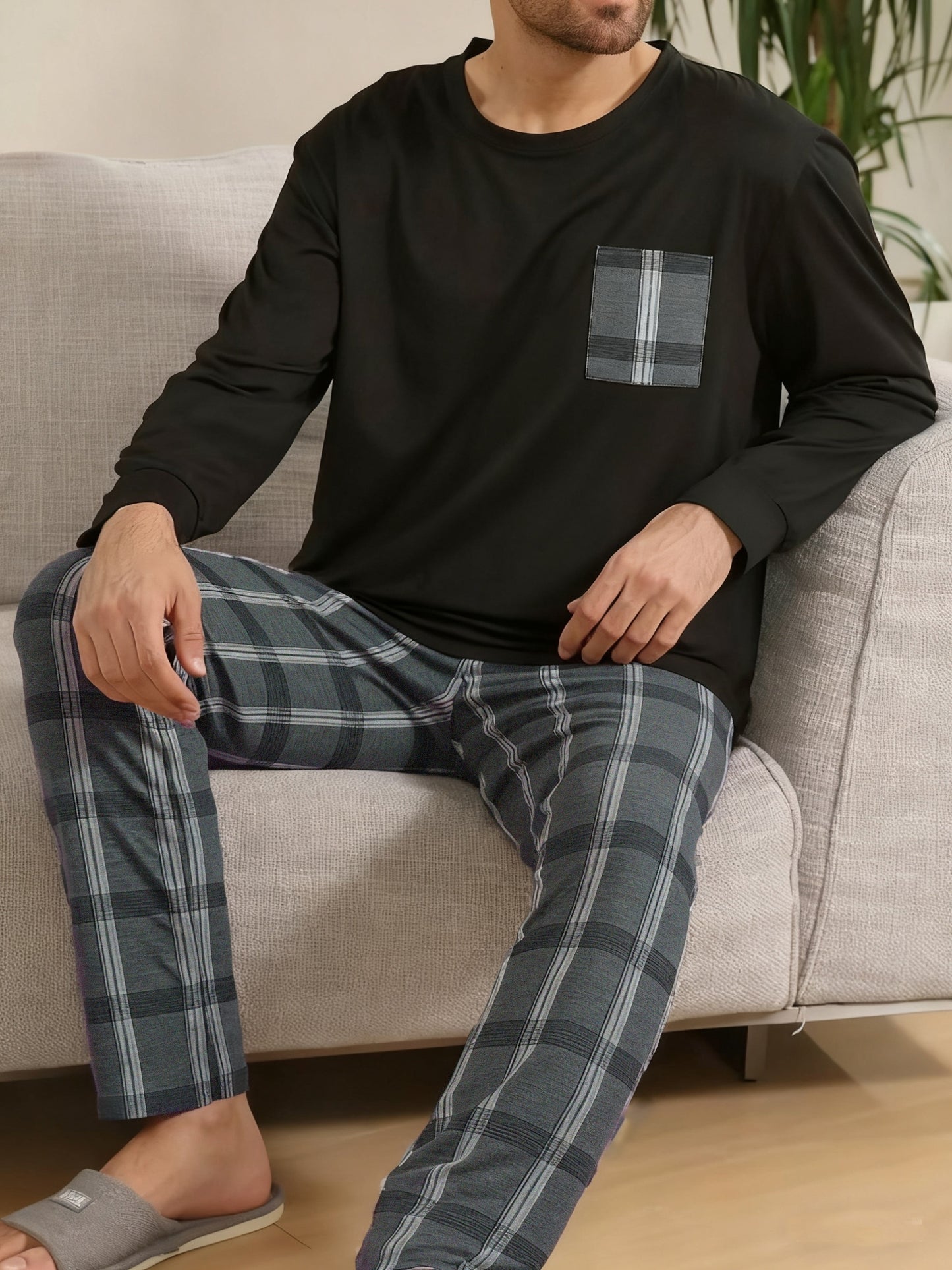 Pyjama 2 pièces grande taille pour homme à manches longues