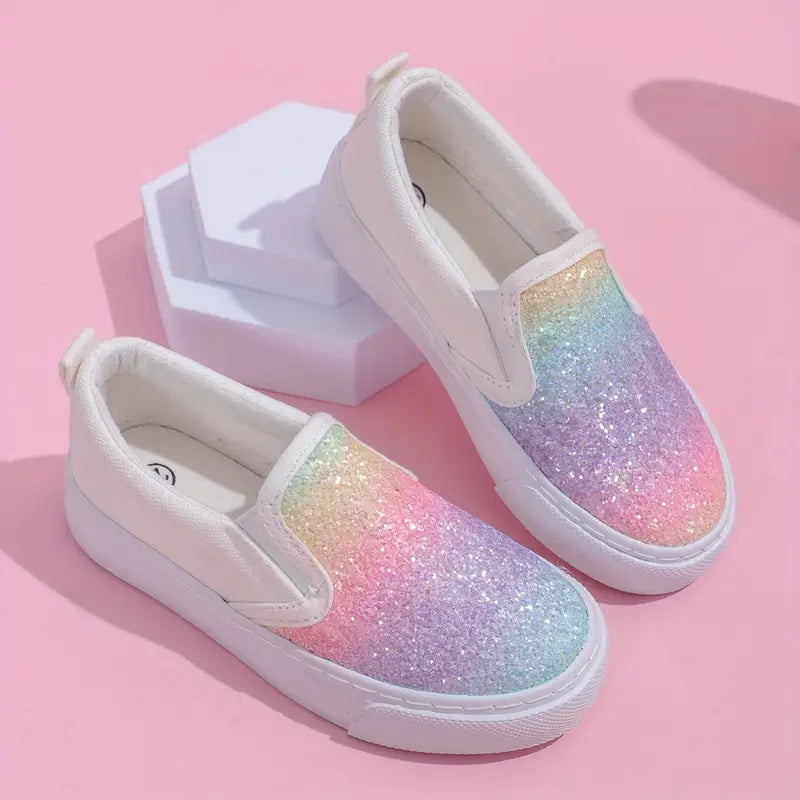 Mocassins fille à paillettes arc-en-ciel – Chaussures sans lacets brillantes et confortables pour sorties et fêtes