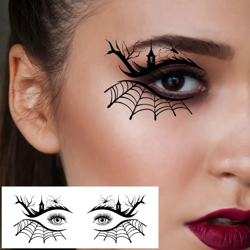 Tatouage temporaire yeux chauve-souris et éclairs – Maquillage Halloween cosplay