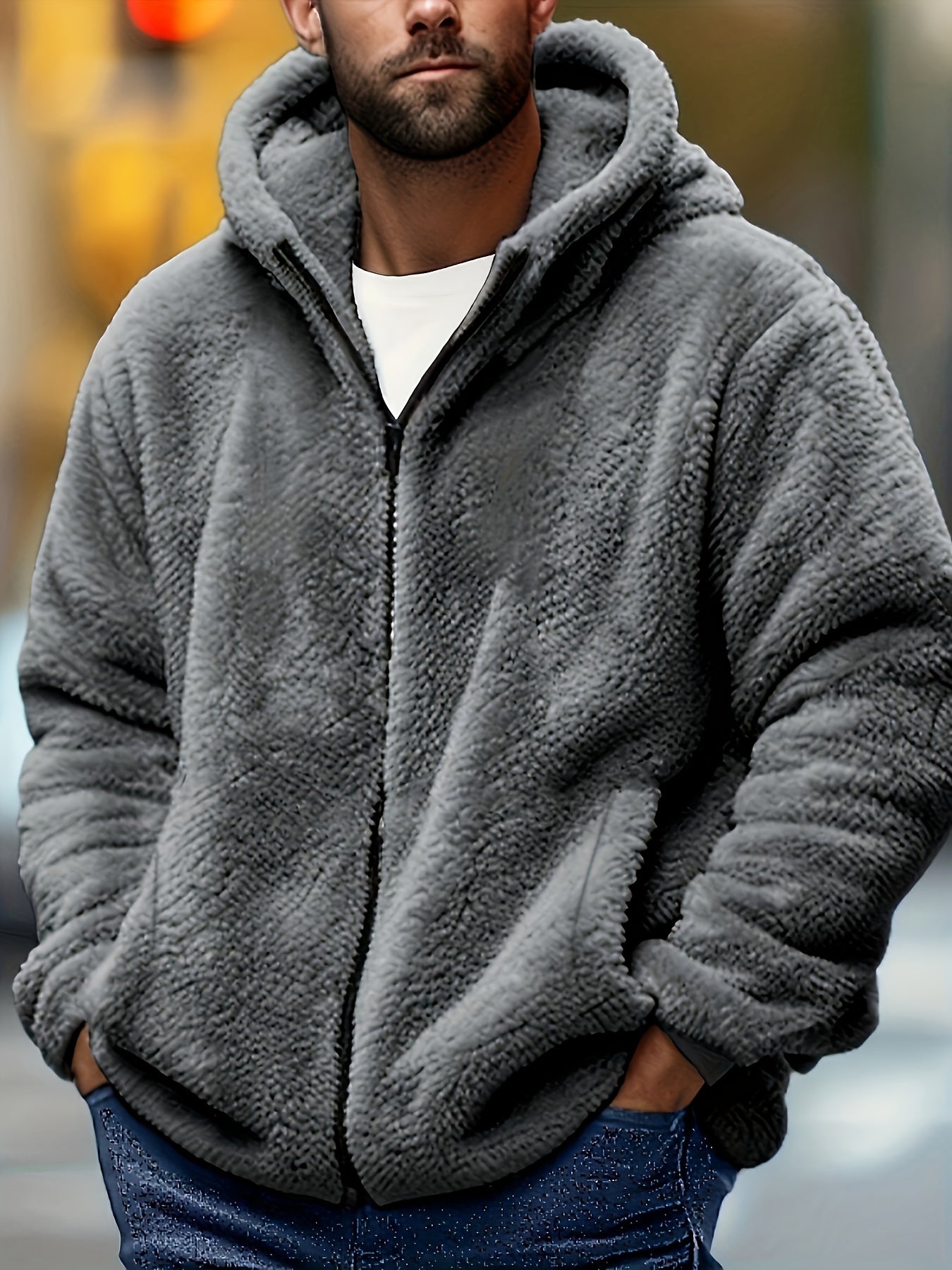 Prêt pour l'Hiver Veste à Capuche Gris Clair pour Hommes de Grande