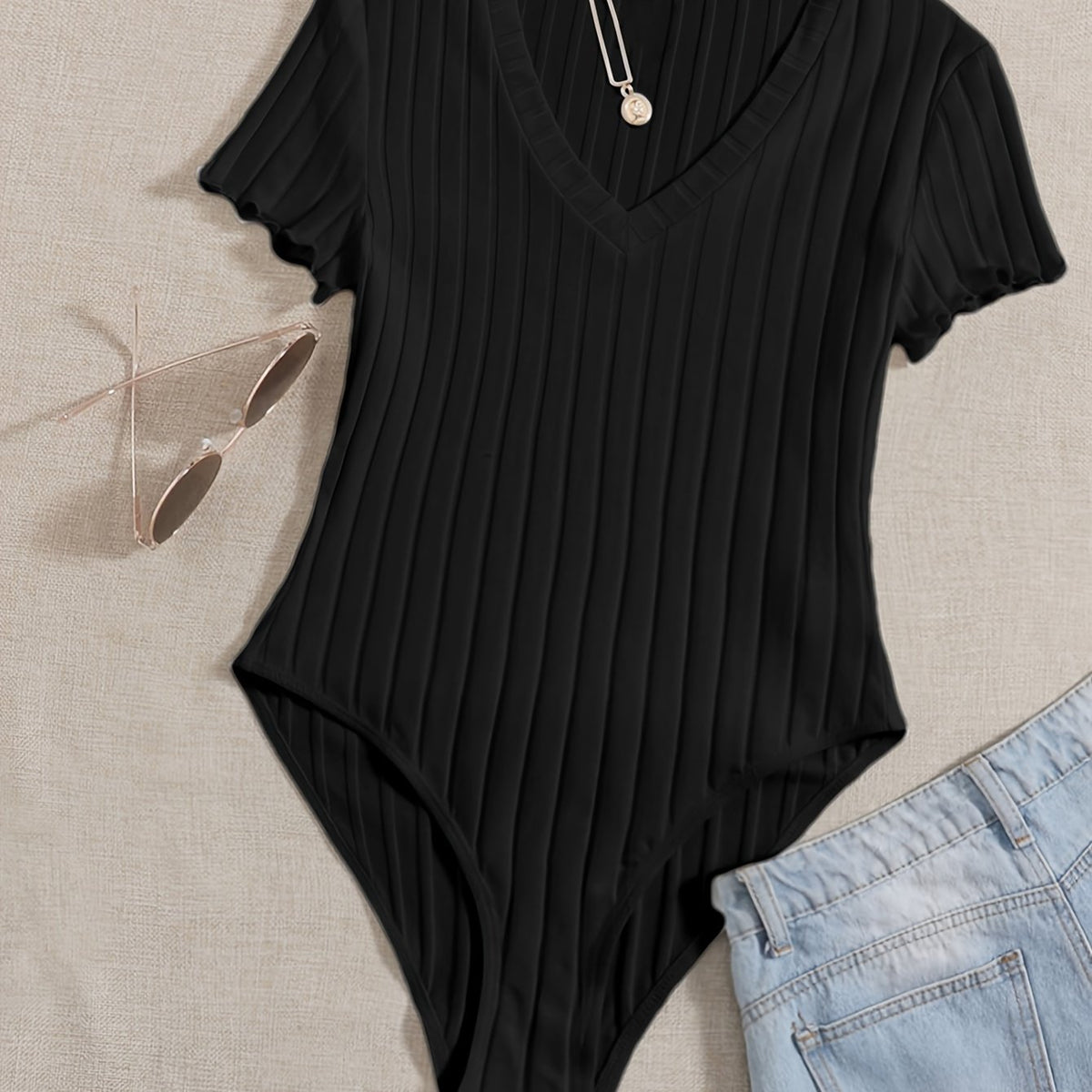 Body Côtelé Élégant & Ajusté, coloris Noir