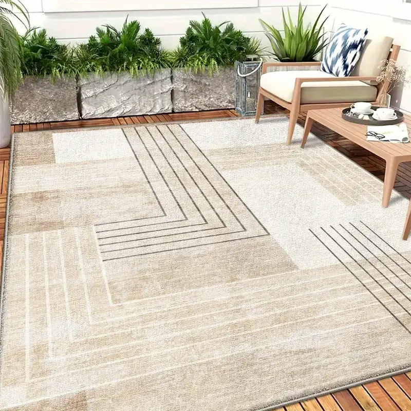 Tapis de Salon et Extérieur Design Moderne – Motifs Géométriques Beiges, Confort et Élégance