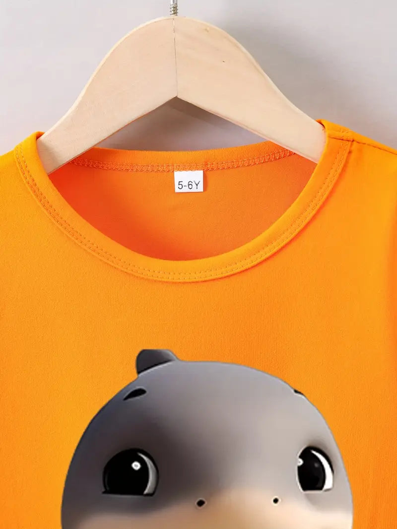T-shirt Garçon Bleu avec Motif Dessin Animé Drôle – Haut Enfant Confortable et Original