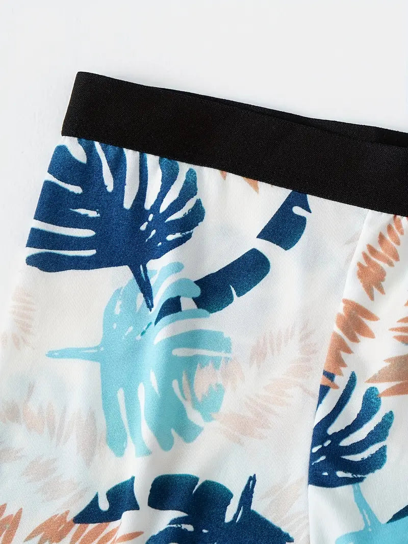Pack de 4 Boxers Homme – Sous-vêtements à Motifs Tropicaux Colorés en Tissu Stretch