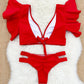 Maillot de Bain Rouge Femme Deux Pièces – Haut Volants & Culotte Découpée Sexy