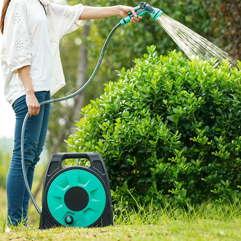 Enrouleur de Tuyau d’Arrosage Automatique Kit Complet avec Pistolet Multi-Jets pour Jardin et Terrasse