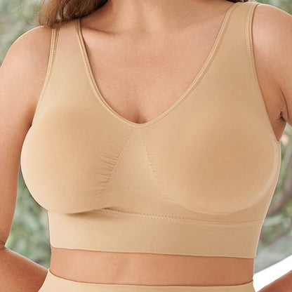 Brassière Sport Grande Taille – V Col, Dos Nu & Maintien Fort, coloris Beige