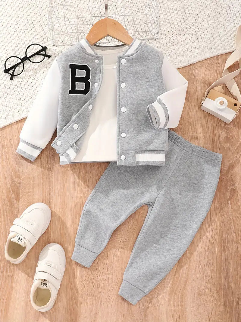 Ensemble bébé garçon veste teddy et pantalon, coloris Gris