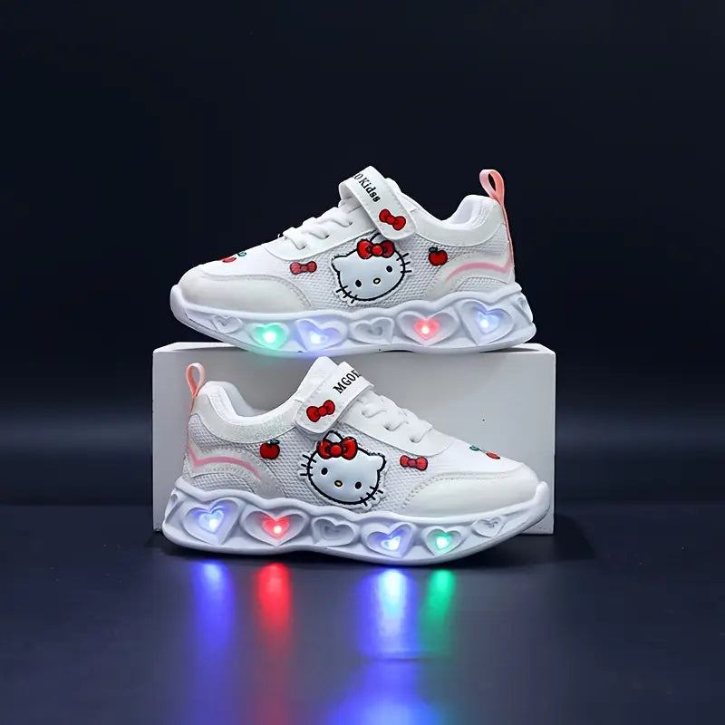 Baskets fille lumineuses Hello Kitty – Chaussures de sport roses et blanches à LED