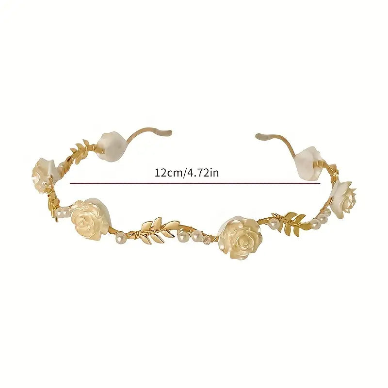 Couronne de mariage fleurie femme – Accessoire cheveux perles et roses rouges élégant