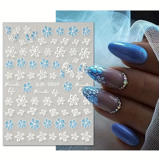 Stickers Nail Art Fleurs 3D – Décorations Ongles Autocollantes pour Manucure Florale Élégante