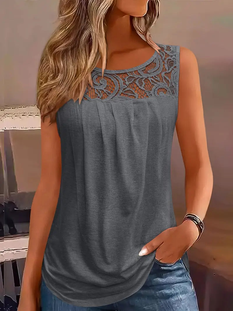 Top Sans Manches Dentelle Bohème – Élégance Légère pour l’Été