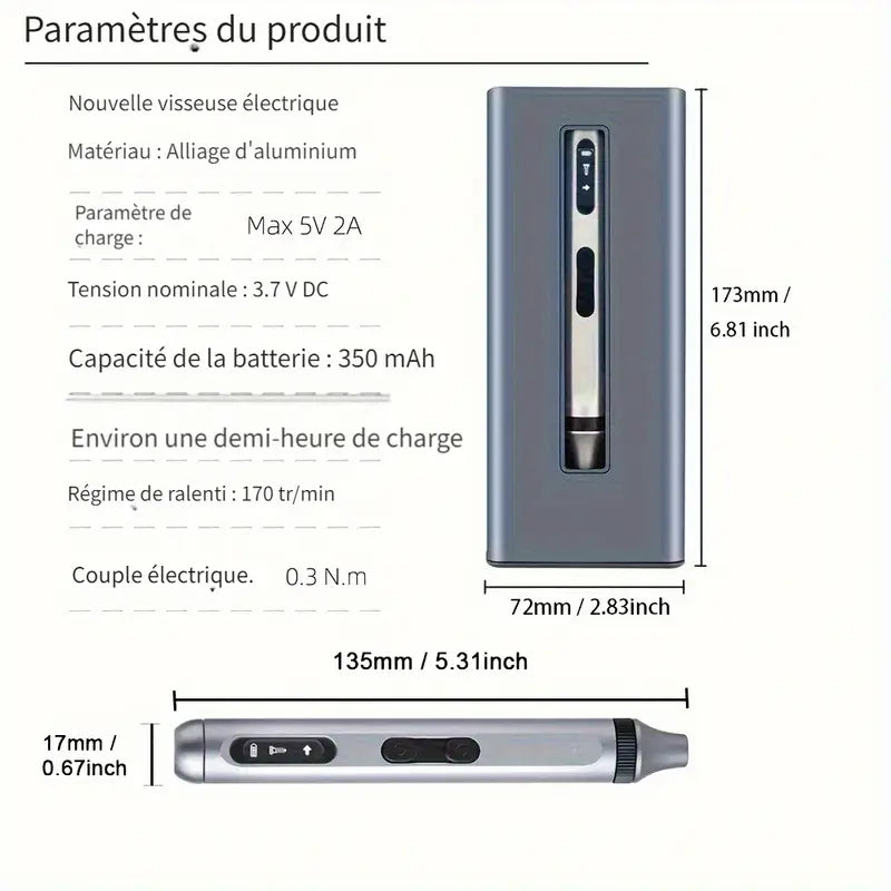 Mini Visseuse Électrique Rechargeable en Alliage d’Aluminium – Outil de Précision Portable